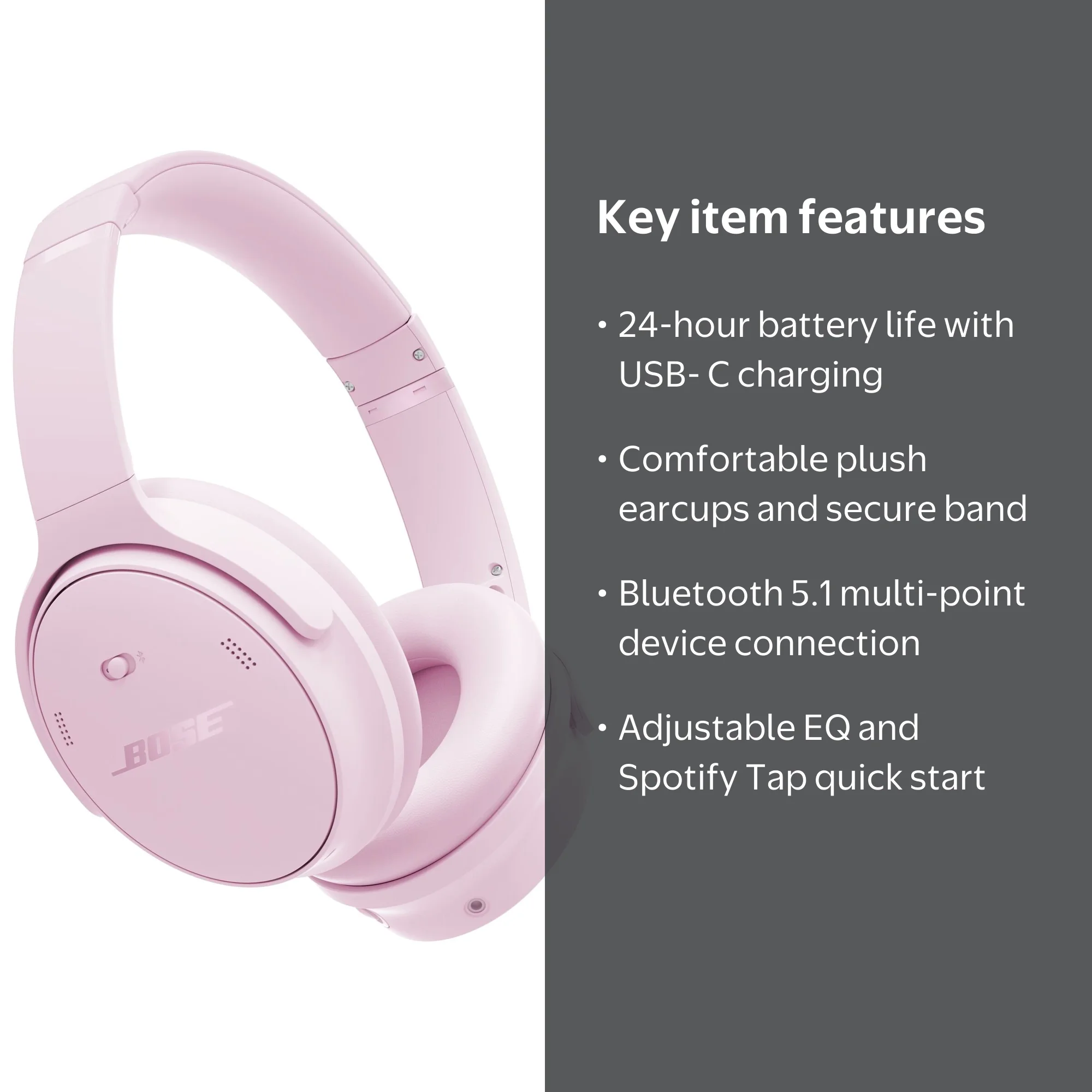 Bose QuietComfort Headphones, Bluetooth Noise Cancelling, Pink