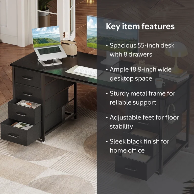 Casacomoda, Computer Desk, 55 inch, with 8 Fabric Drawers