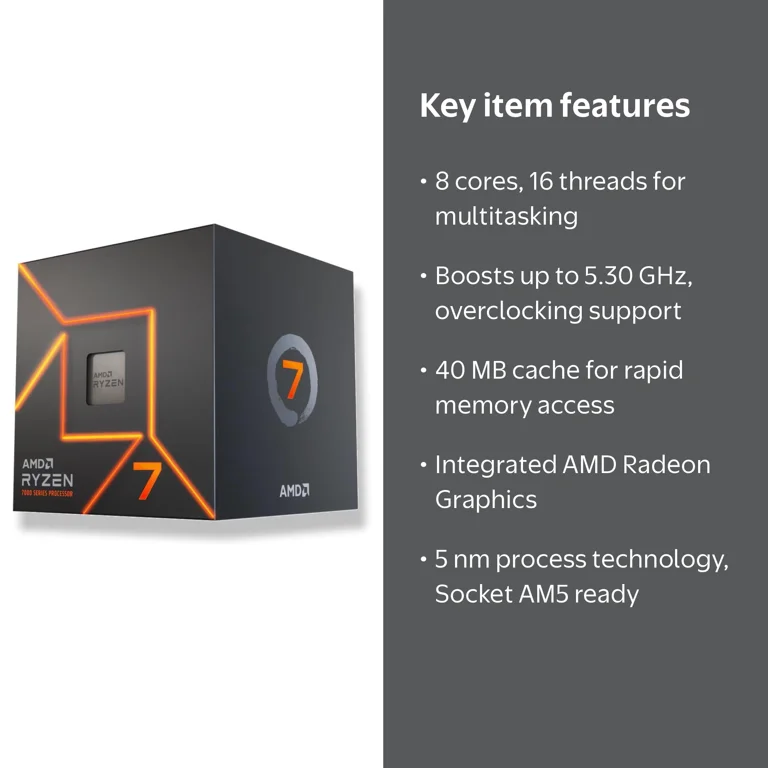 AMD Ryzen 7 7700, 8 Core Socket AM5 65W Processor with Radeon