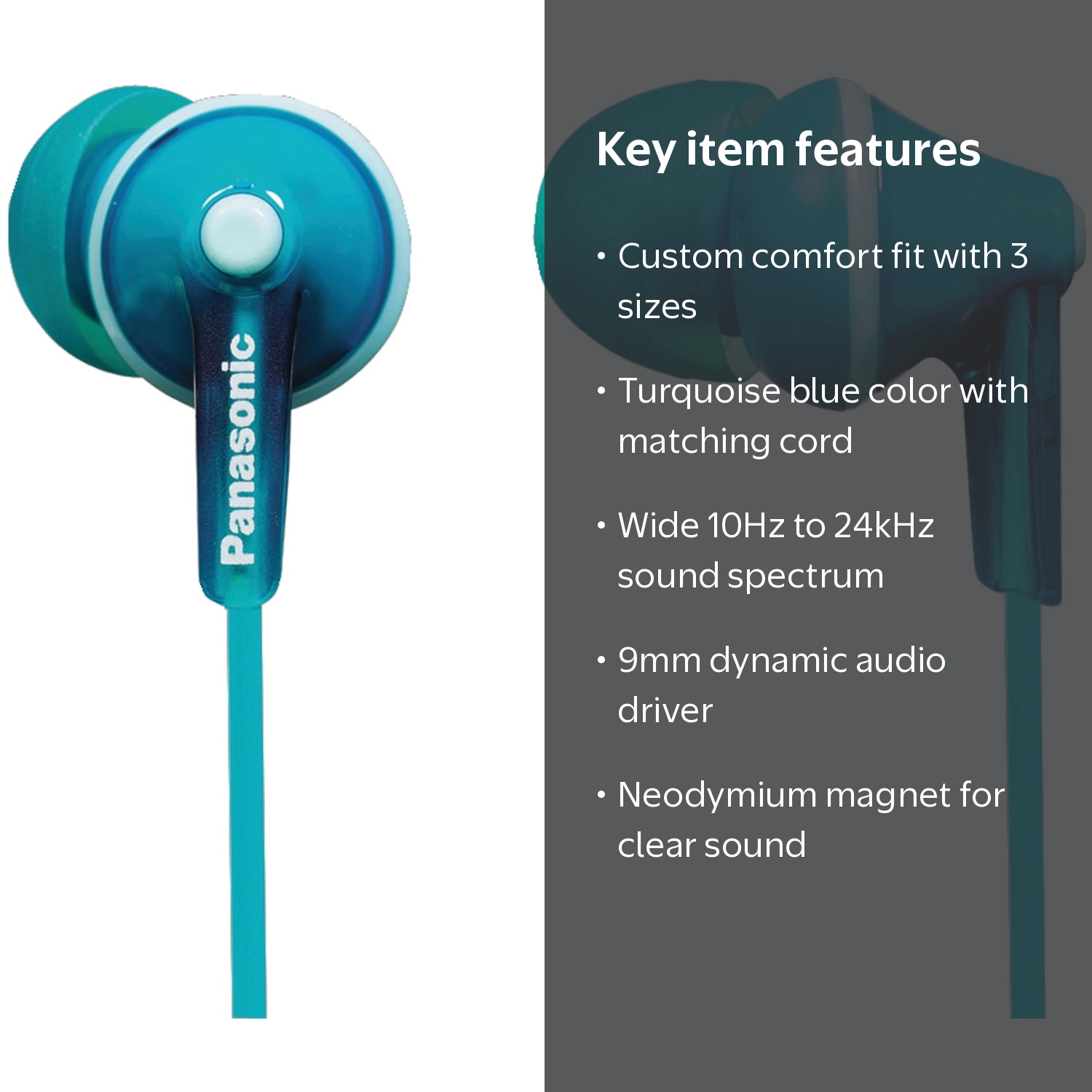 Panasonic, RP-HJE125-Z HJE125 ErgoFit In-Ear Earbuds, Blue