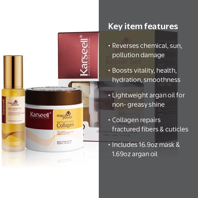 Karseell, Collagen Hair Mask and Argan Oil Set, 16.9 fl oz + 1.69