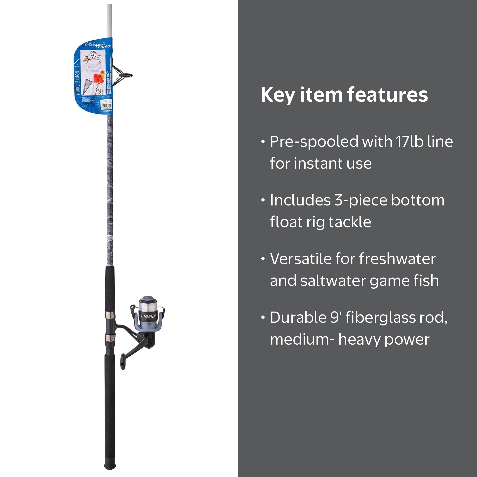 Shakespeare Tiger Spinning Surf Mossy Oak Kit, 9' Rod and Reel