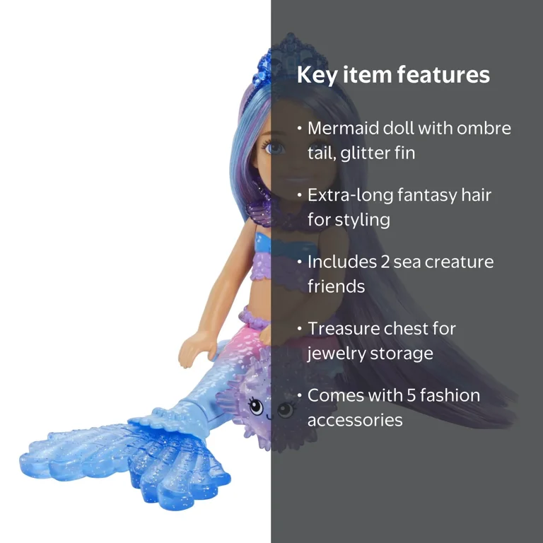 Barbie, Mermaid Power Chelsea Doll, with Ocean Pets and