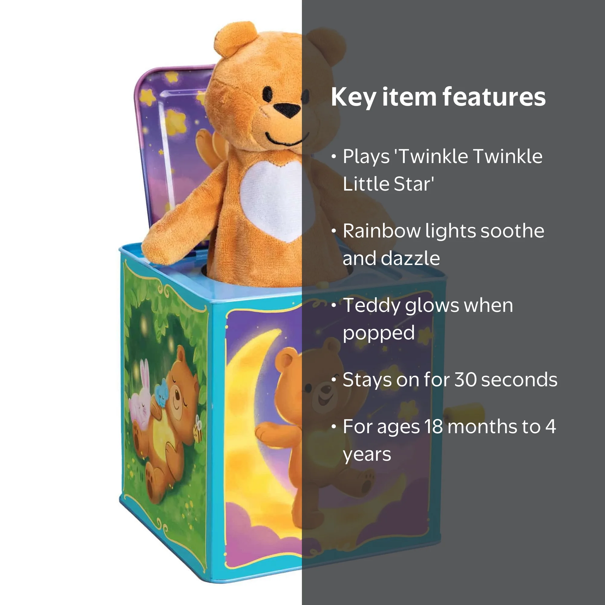 Schylling-Teddy Bear Pop N Glow Jack in The Box-18+mo-TPGJB