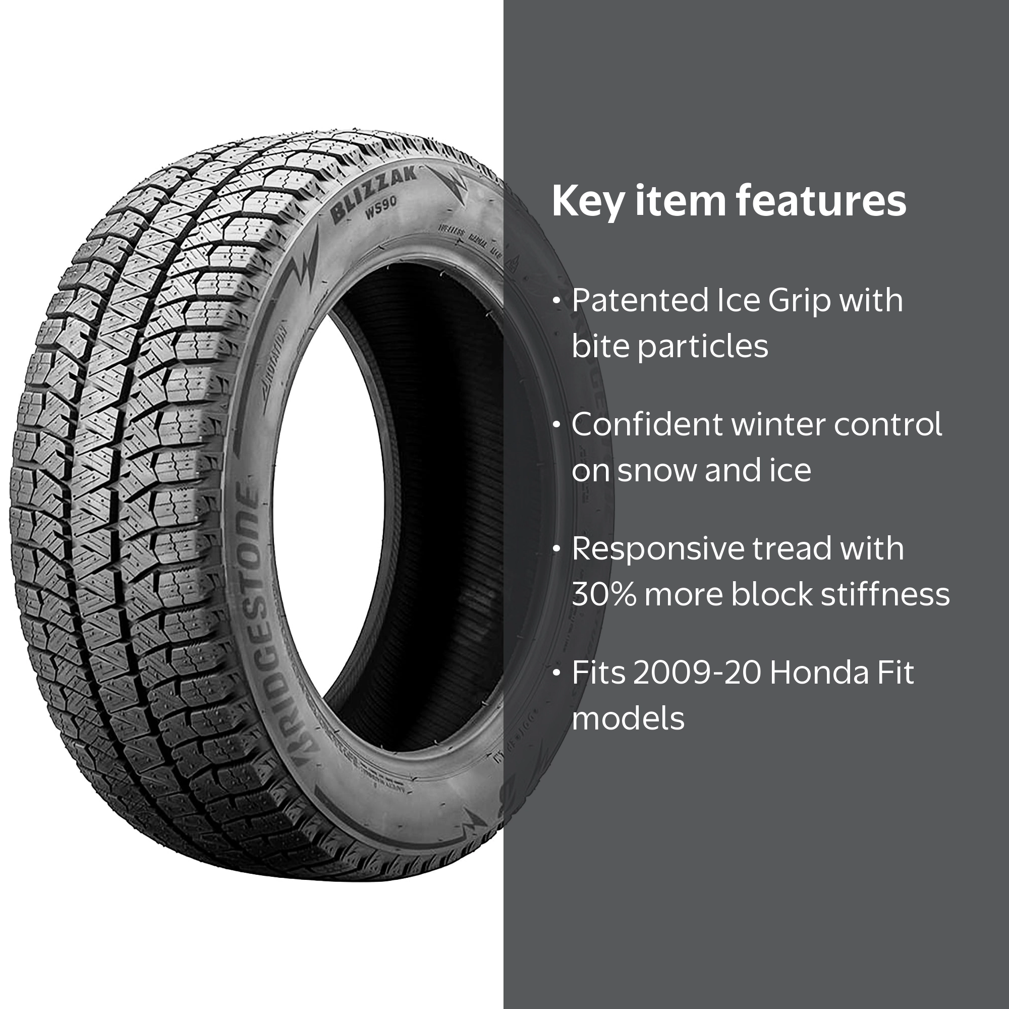 Bridgestone Blizzak WS90 Winter Car Tire, 185/55R16 87T XL