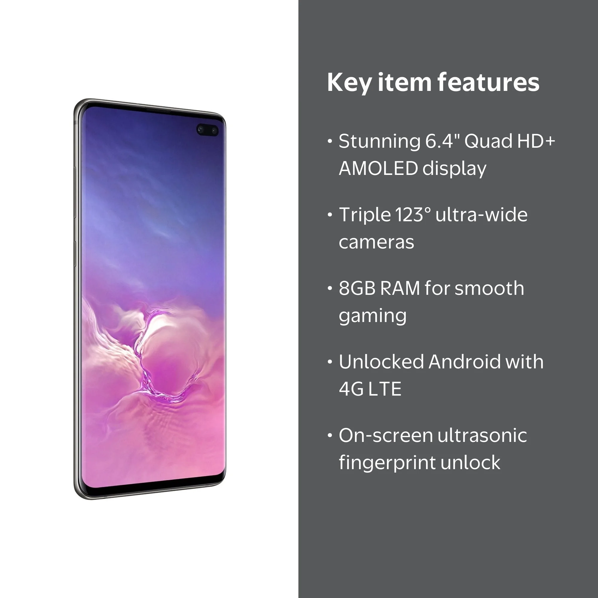 Samsung Galaxy S10+ Unlocked Android Cell Phone, 6.4 Inch Infinity