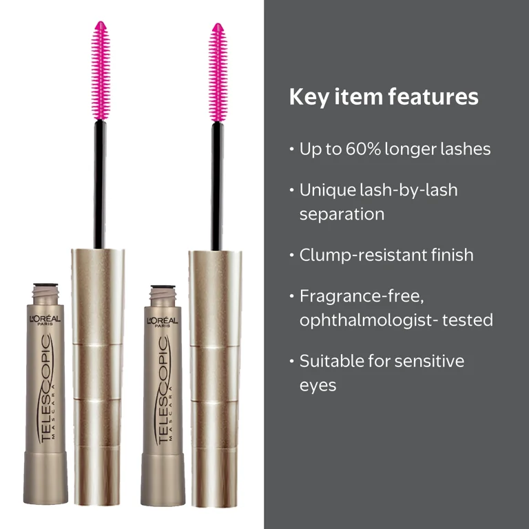 L'Oreal Paris Telescopic Washable Mascara Blackest Black 2 Pack