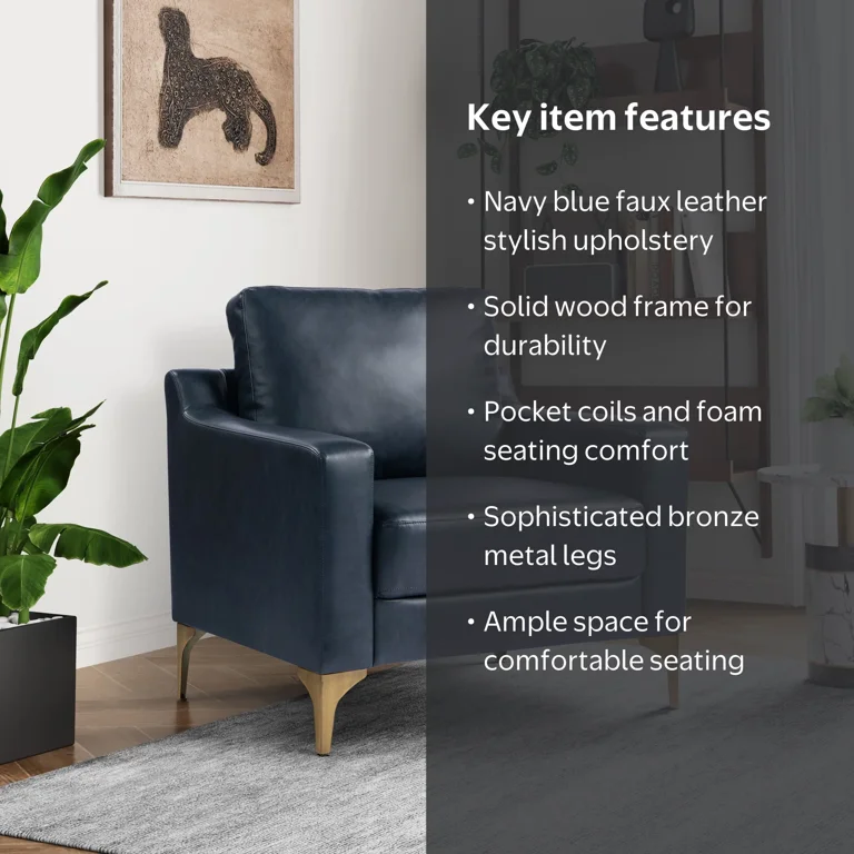 Serta Hemsworth Mid-Century Modern Armchair, Navy Blue Faux