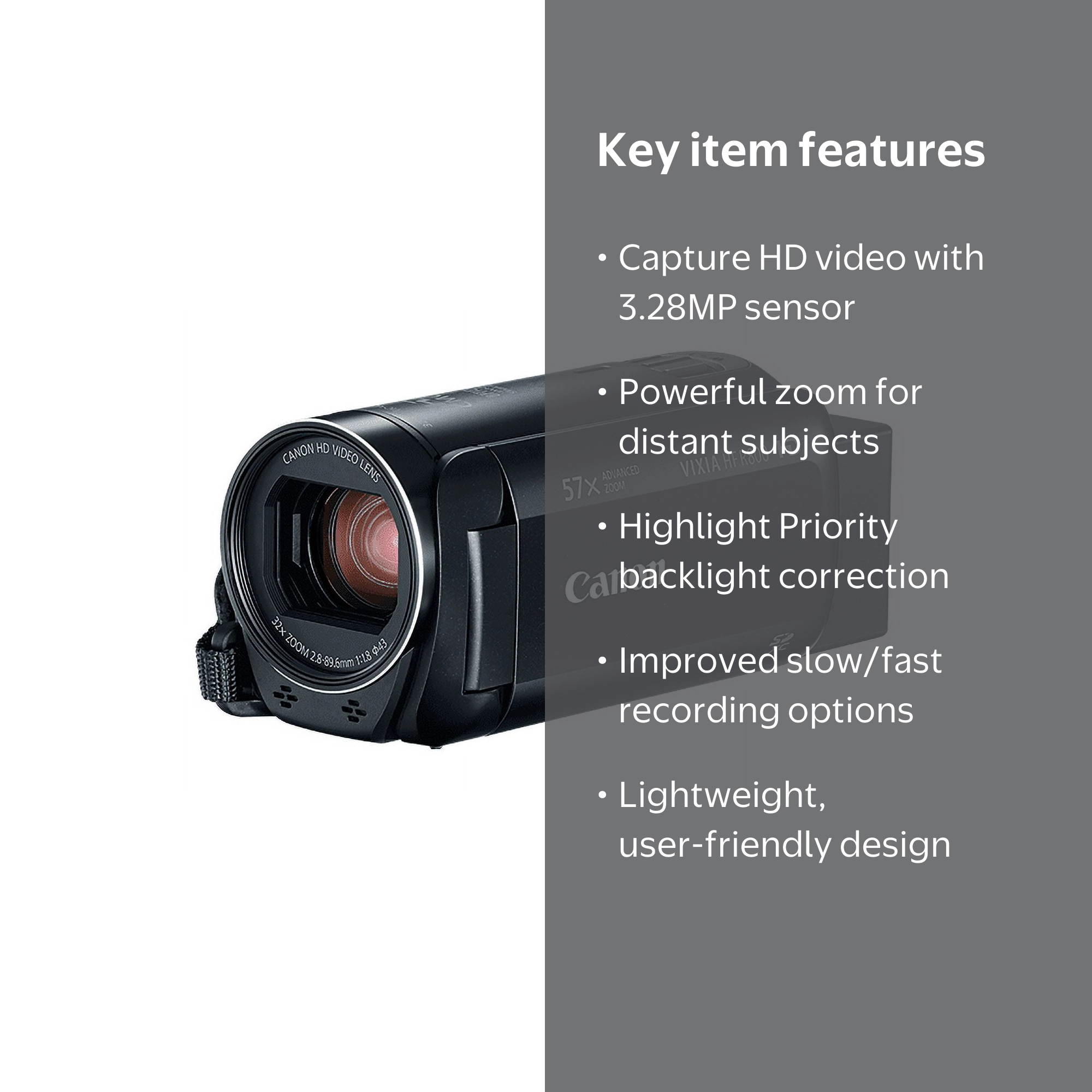 Canon VIXIA HF R800 FHD 3.28MP Camcorder, Black - Walmart.com