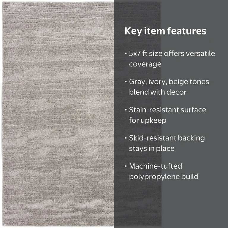 Free Shipping! Mainstays 5x7 Gray Indoor Area Rug with High-Low