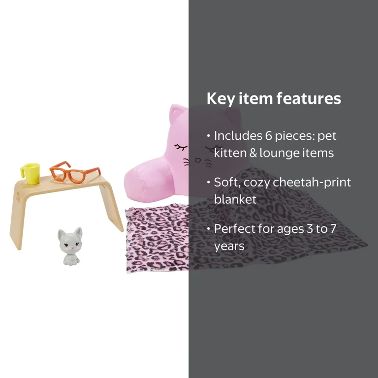 Barbie Doll Lounge Set Toy for Kids with 6 Pieces, Cozy Pillow