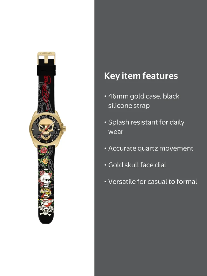 Ed Hardy Men's Matte Black Silicone Strap Watch 46mm - Walmart.com