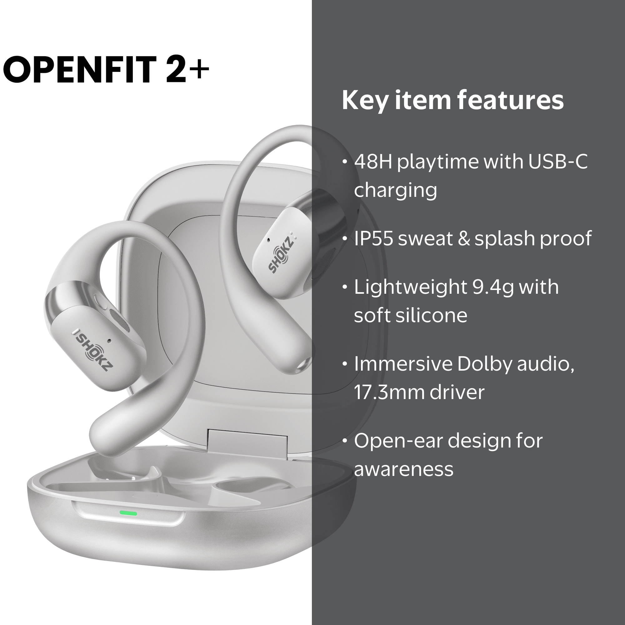 Shokz, OpenFit 2+ Open-Ear Headphones, Dolby Audio, Wireless