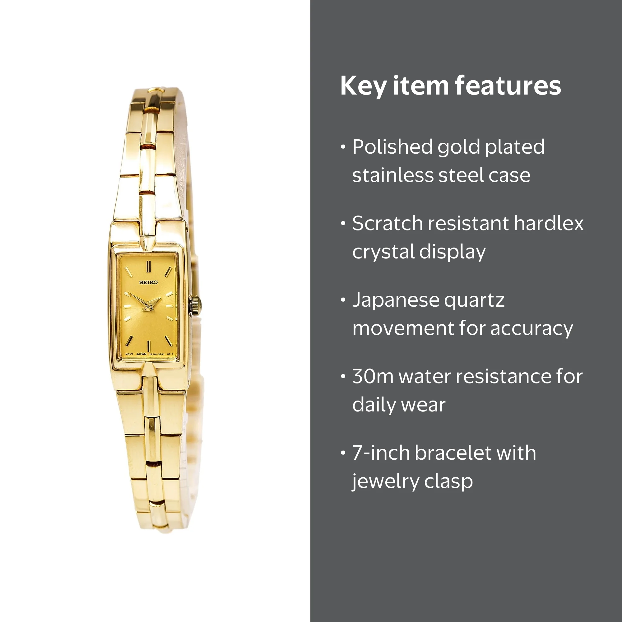 Seiko Women's Quartz Rectangular Face Bracelet Watch SZZC44