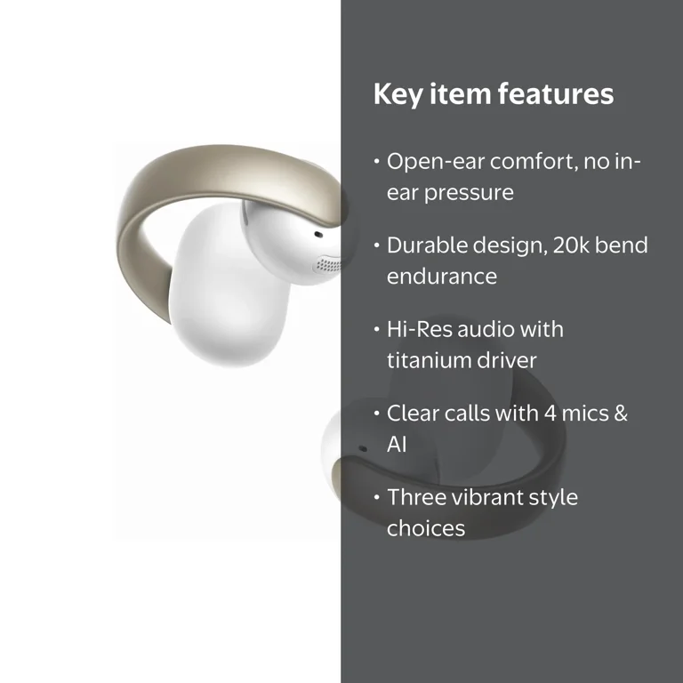 Soundcore AeroClip Open-Ear Earbuds, Champagne Mist, AI Clear