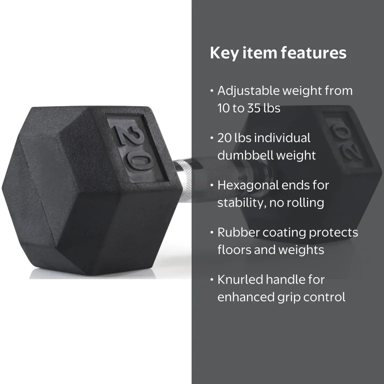Gold's Gym Rubber Hex Dumbbell, 20 lbs, Single, Home Fitness Hand