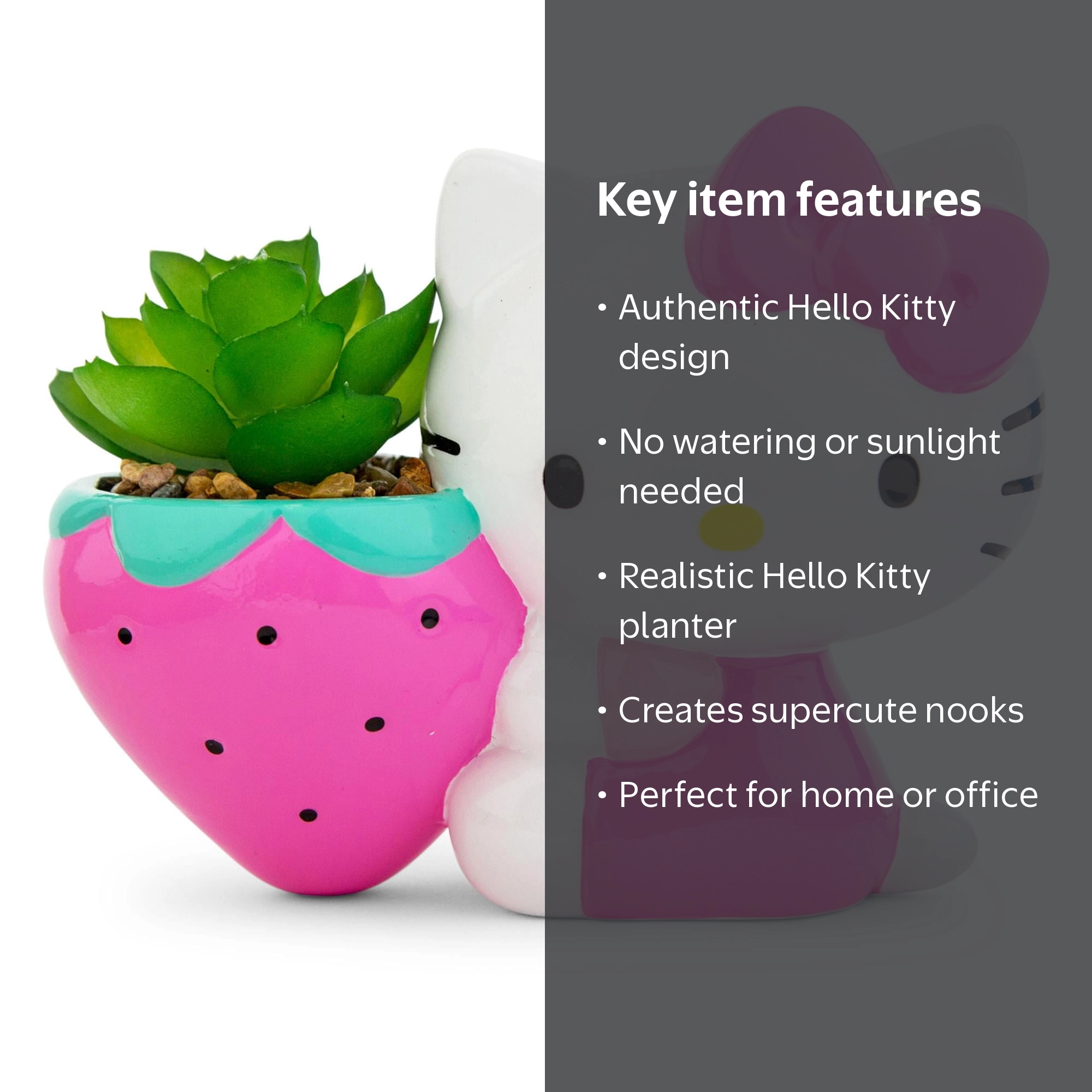 Hello Kitty, 5-Inch Planter, Strawberry with Artificial Succulent