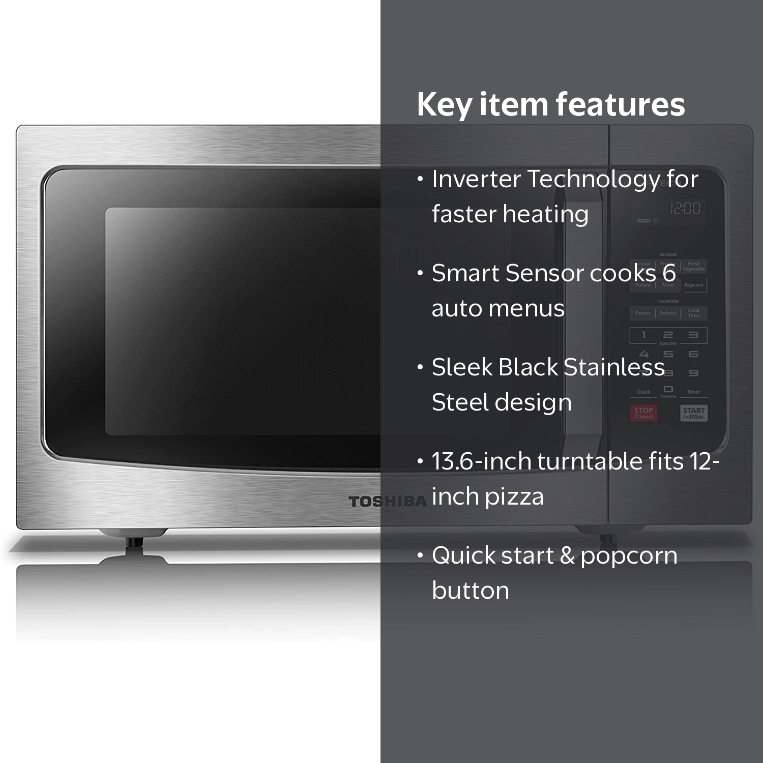 Toshiba 1.6 cu. ft. Microwave, LCD & Smart Sensor, Stainless Steel