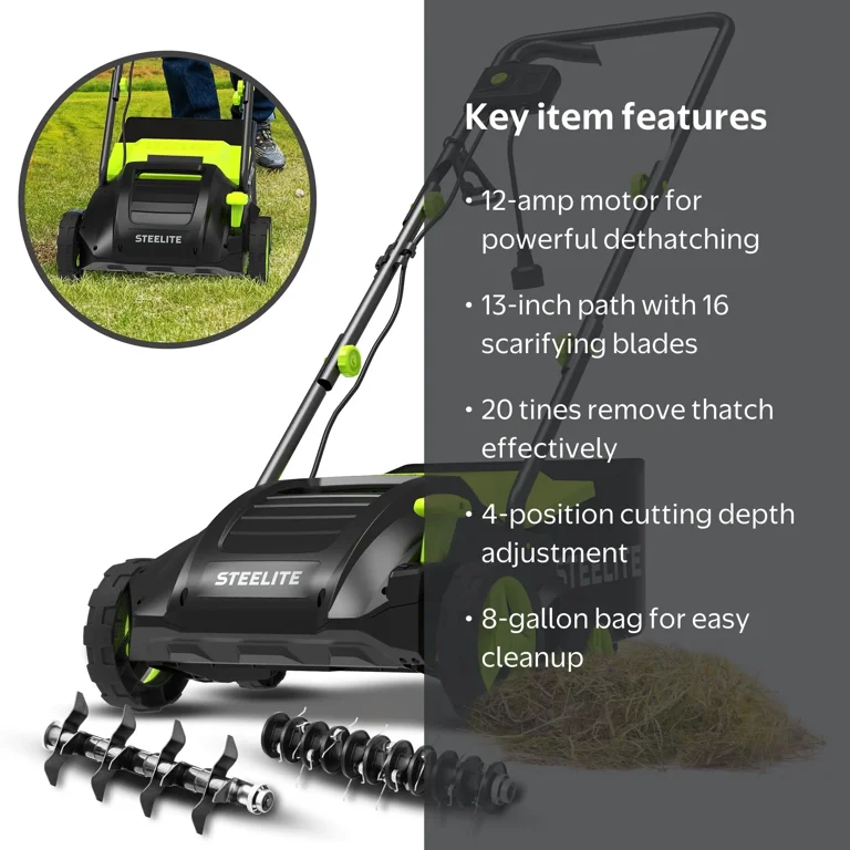 Steelite, 2-in-1 Electric Dethatcher and Scarifier, 13 Inch 12 Amp
