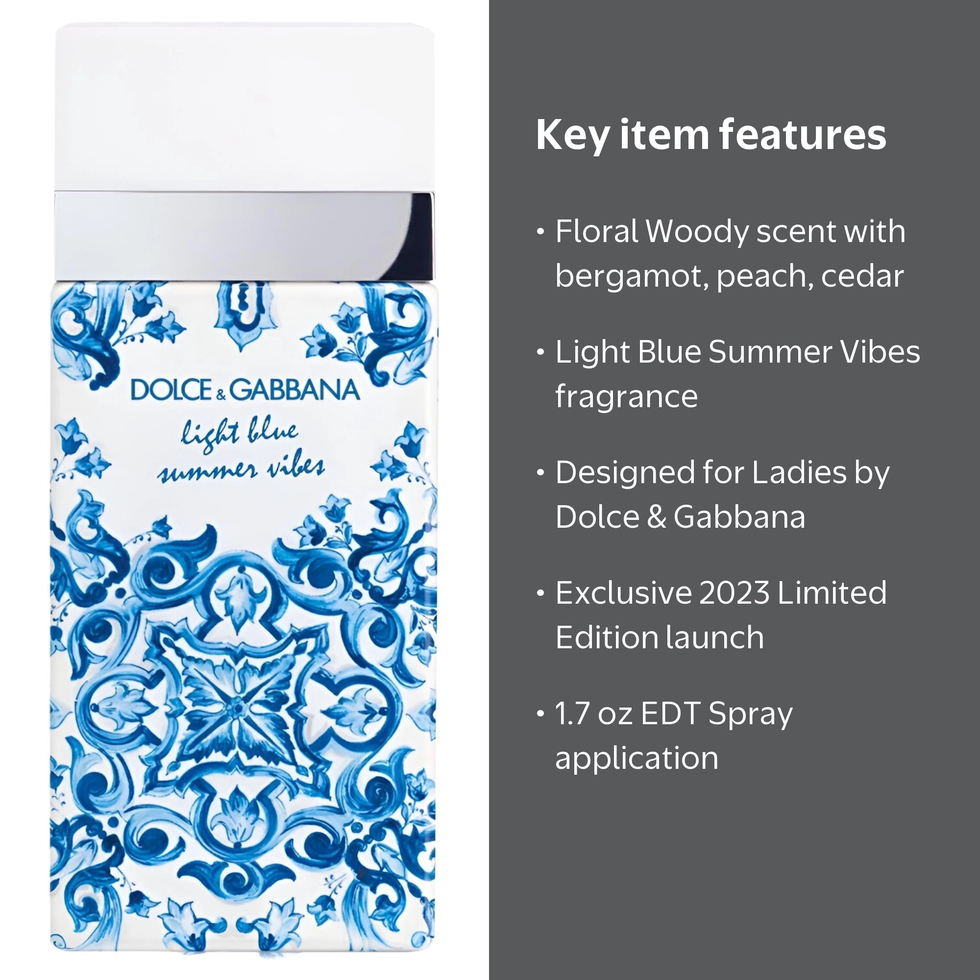 Dolce & Gabbana Light Blue Summer Vibes EDT Spray, Floral Woody