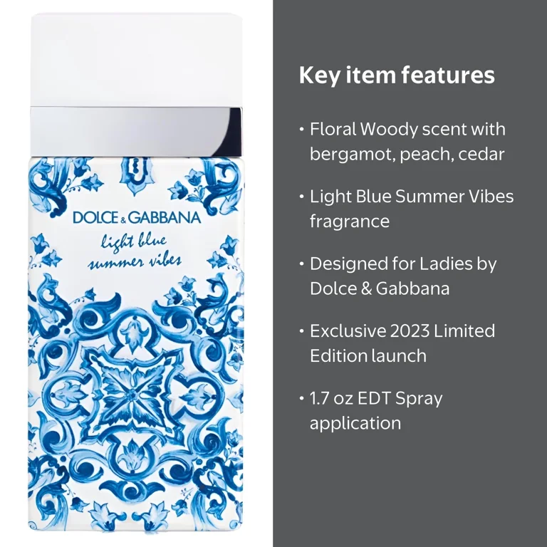 Dolce & Gabbana Light Blue Summer Vibes EDT Spray, Floral Woody