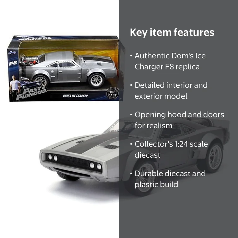 Jada Toys, Diecast Model Car, 1/24 Dom's Ice Charger, F8 Movie Jada Toys, Diecast Model Car, 1/24 Dom's Ice Charger, F8 Movie
