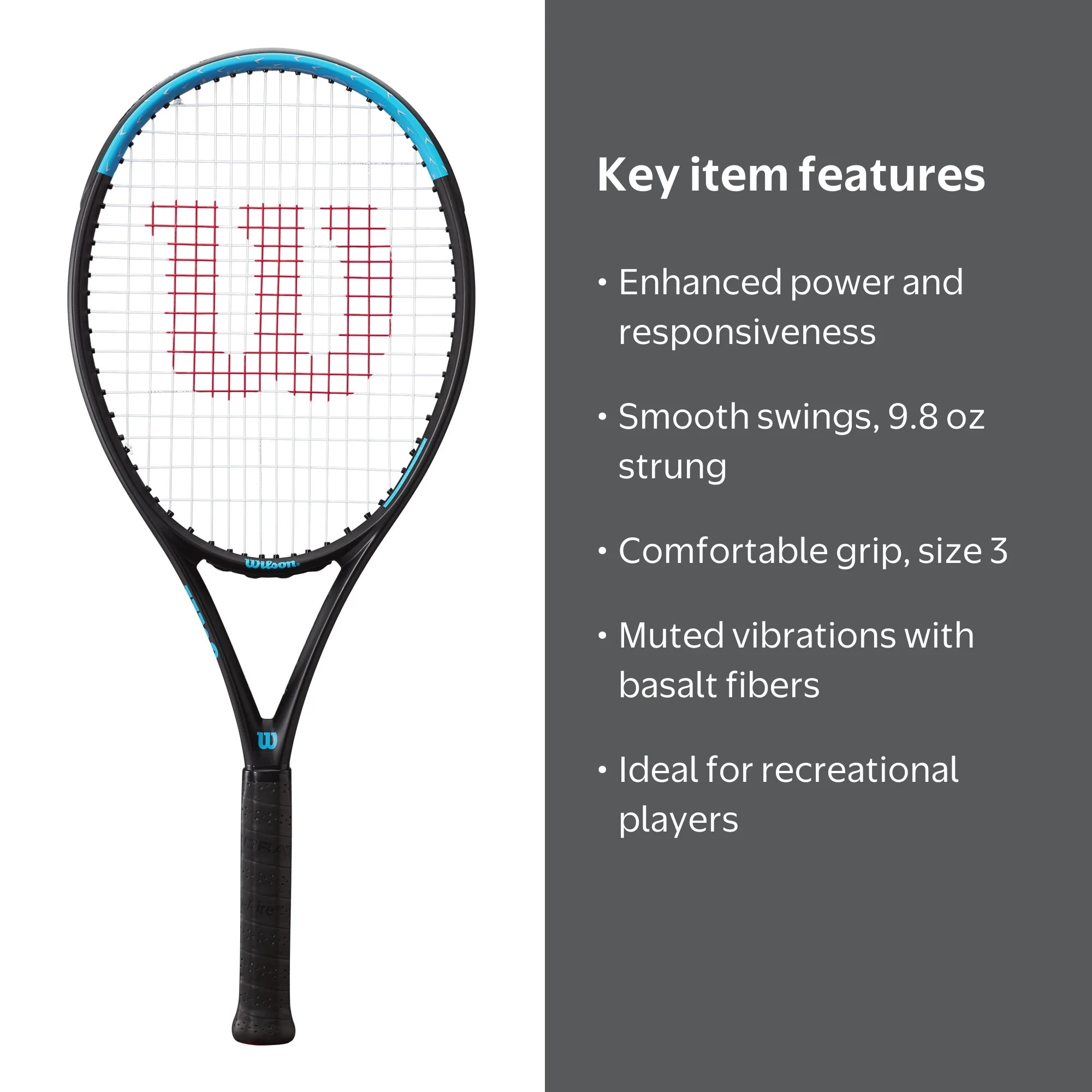 Wilson Ultra Power 103 Adult Tennis Racket, Black, Grip Size 3 - 4
