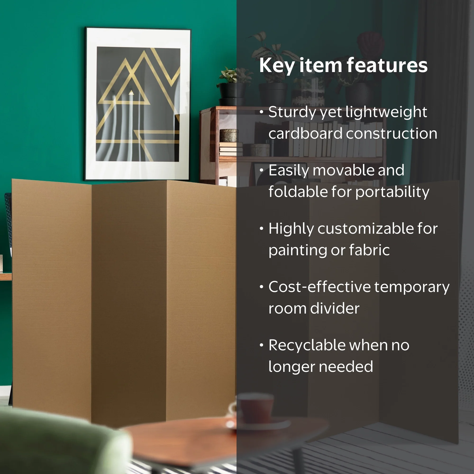 4 ft. Short Brown Temporary Cardboard Folding Screen - 6 Panels