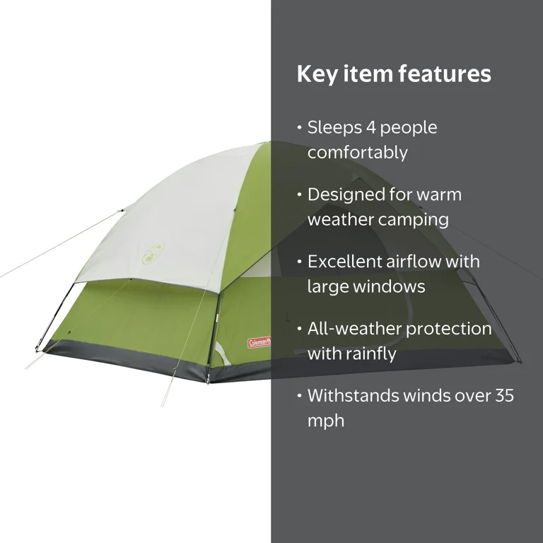 Coleman, 4-Person Dome Tent, 9x7 ft, Weatherproof with Ventilation
