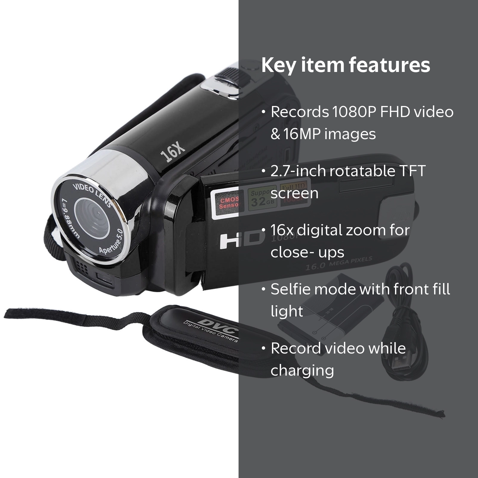 ビデオカメラ digital HDvideo cameraDV1 HD Handheld Video Camcorder Digital Camcorder, 1080P 16MP DV