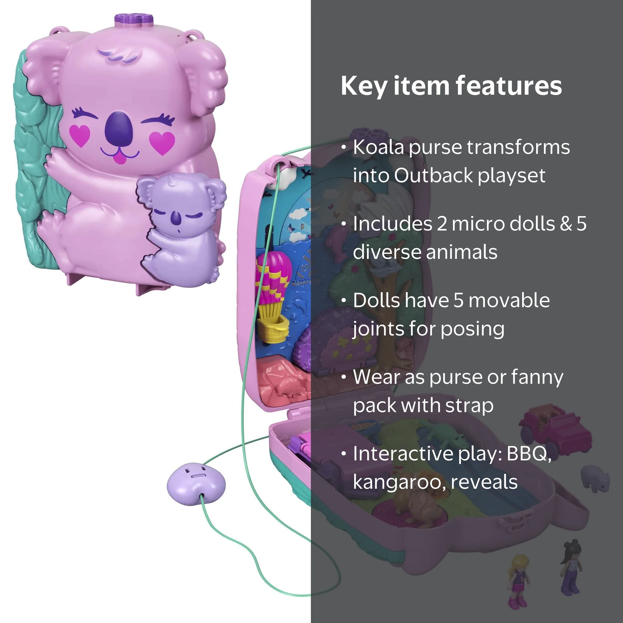 Polly Pocket 2-in-1 Koala Purse Travel Toy with 2 Micro Dolls, 1