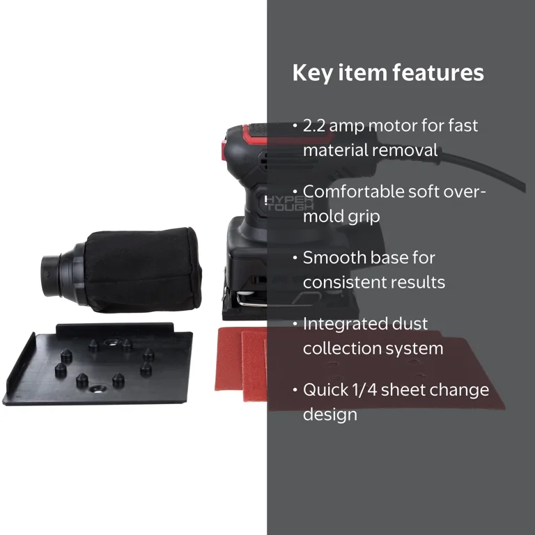 サンダーハンマー 約44cm Hyper Tough 1/4 Sheet Palm Sander, 2.2 Amp Corded Electric, with