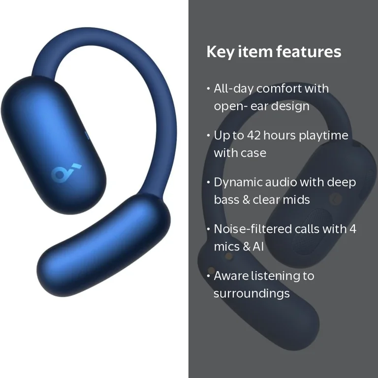 Anker Soundcore AeroFit2 ディープブルー Soundcore, Open-Ear Headphones, Blue, 42H Long Playtime - Walmart.com