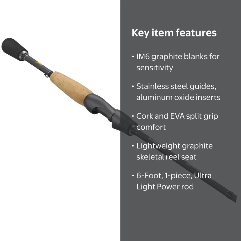 Lew's Laser SG1 Spinning Fishing Rod, 6-Foot 1-Piece Rod, Ultra