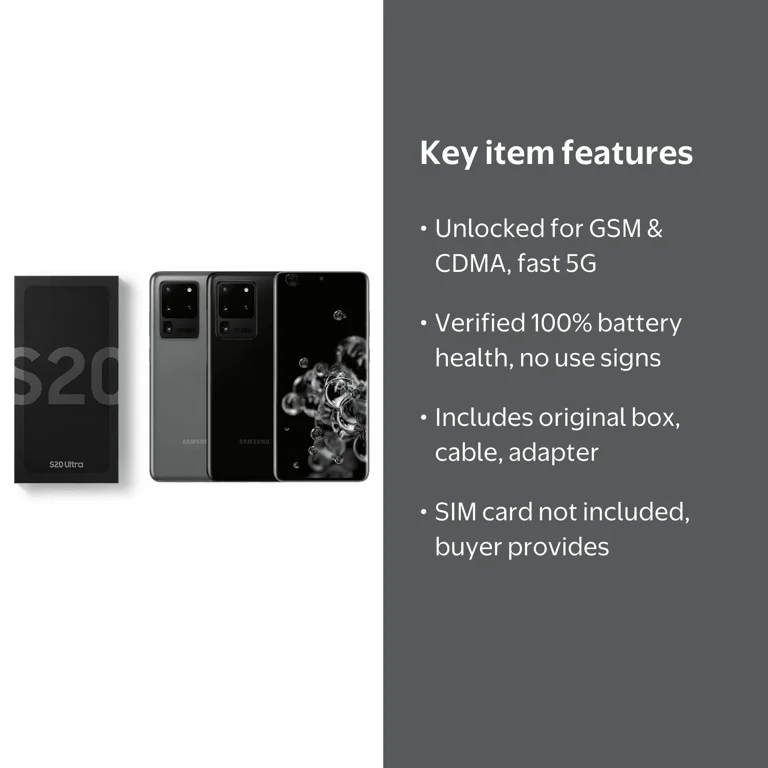 Samsung, Fully Unlocked Galaxy S20 Ultra 5G, 128GB, Black