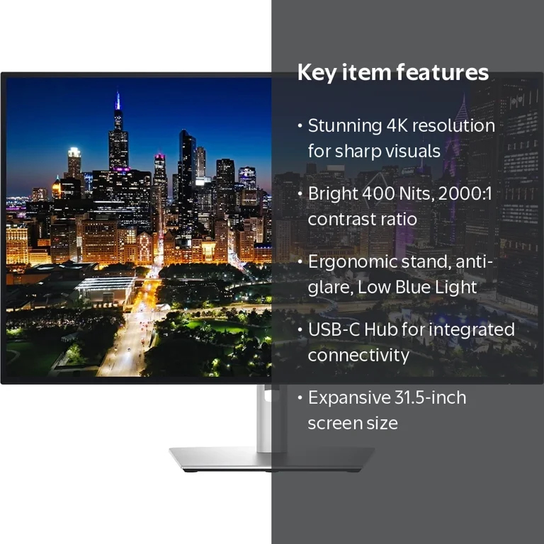 Dell, Monitor, 32-inch 4K UltraSharp, USB-C Hub, Adjustable Stand