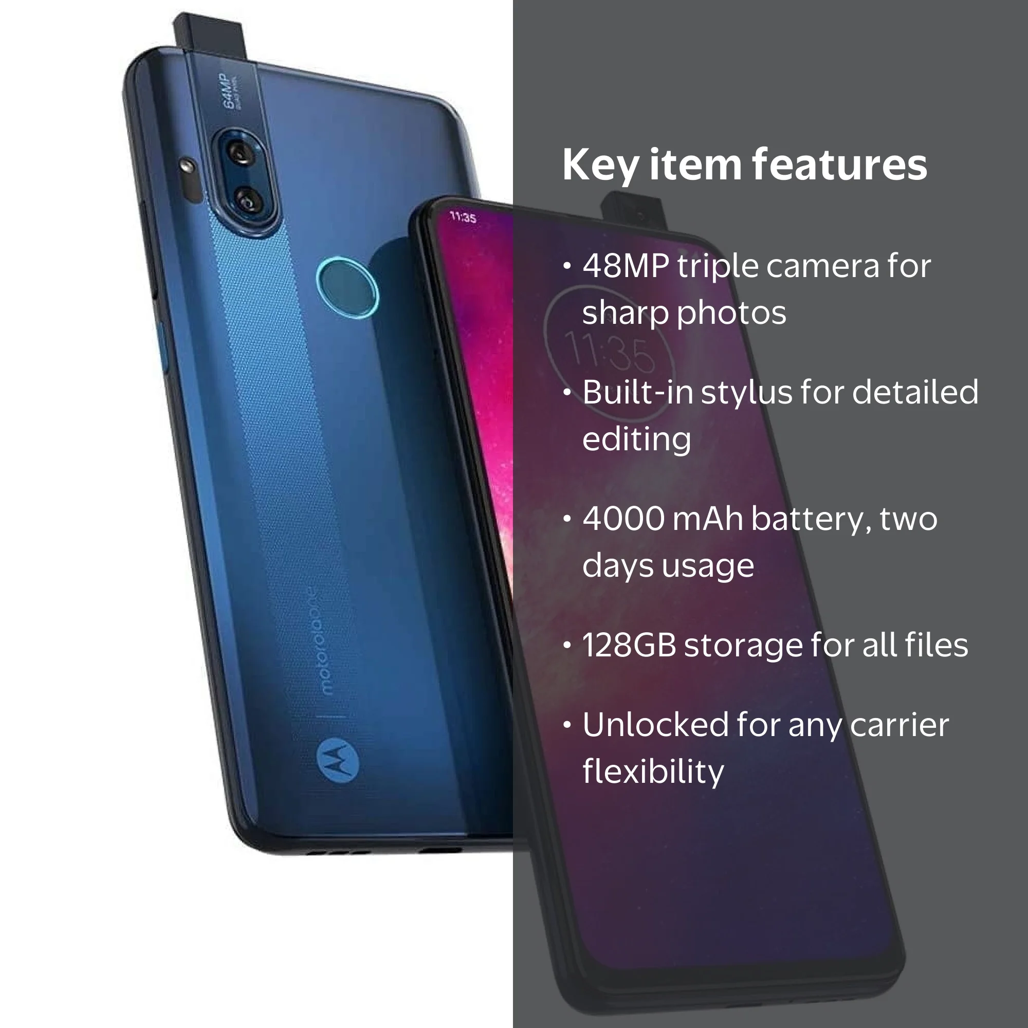 Motorola X2027-1 One Hyper 128GB Unlocked Smartphone, Sea Blue
