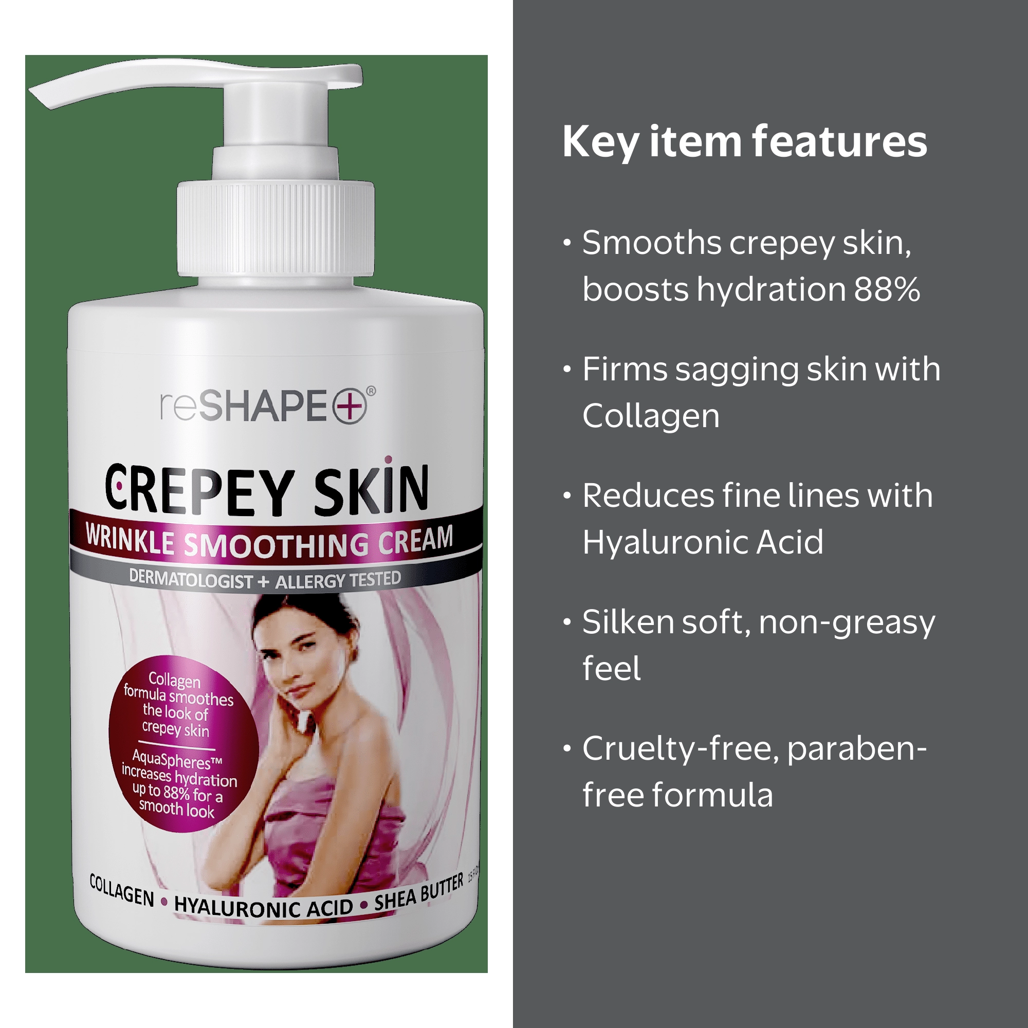 RESHAPE+, Crepey Skin Body Cream, 15 fl oz, Collagen and