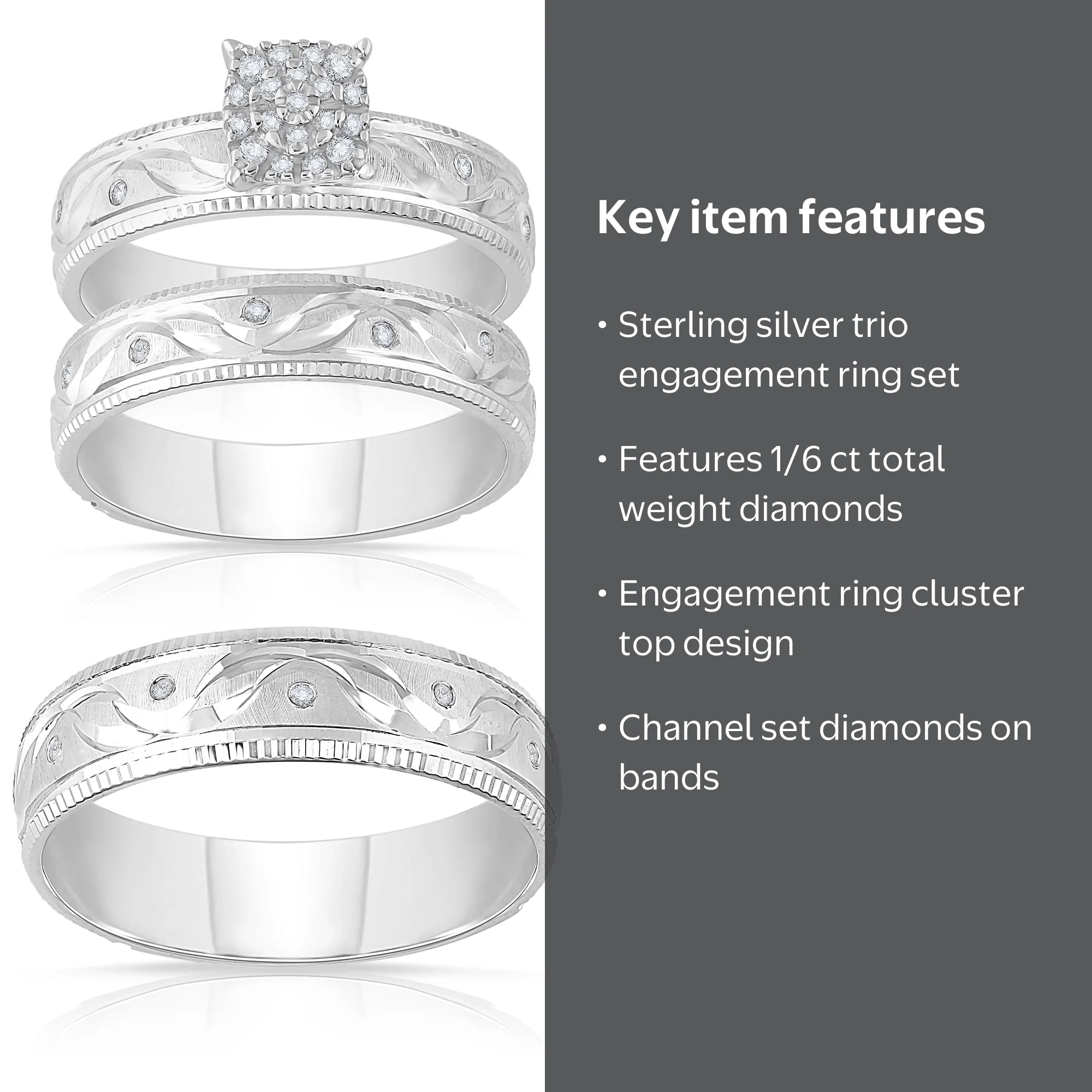 forever Bride 1/6 Ct. t.w. Trio Diamond Engagement Ring Set