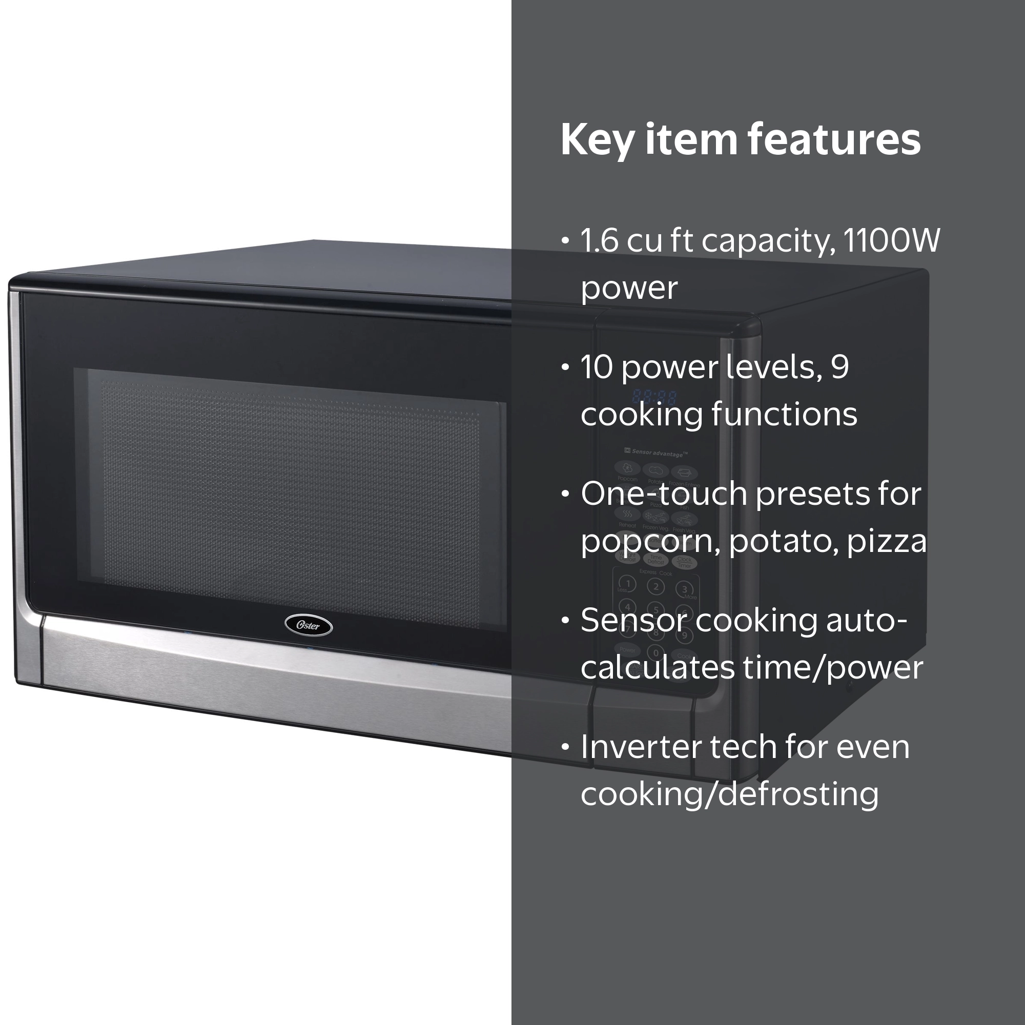 Oster OGYZ1604VS 1.6 Cubic Foot 1100 Watt Microwave Oven with