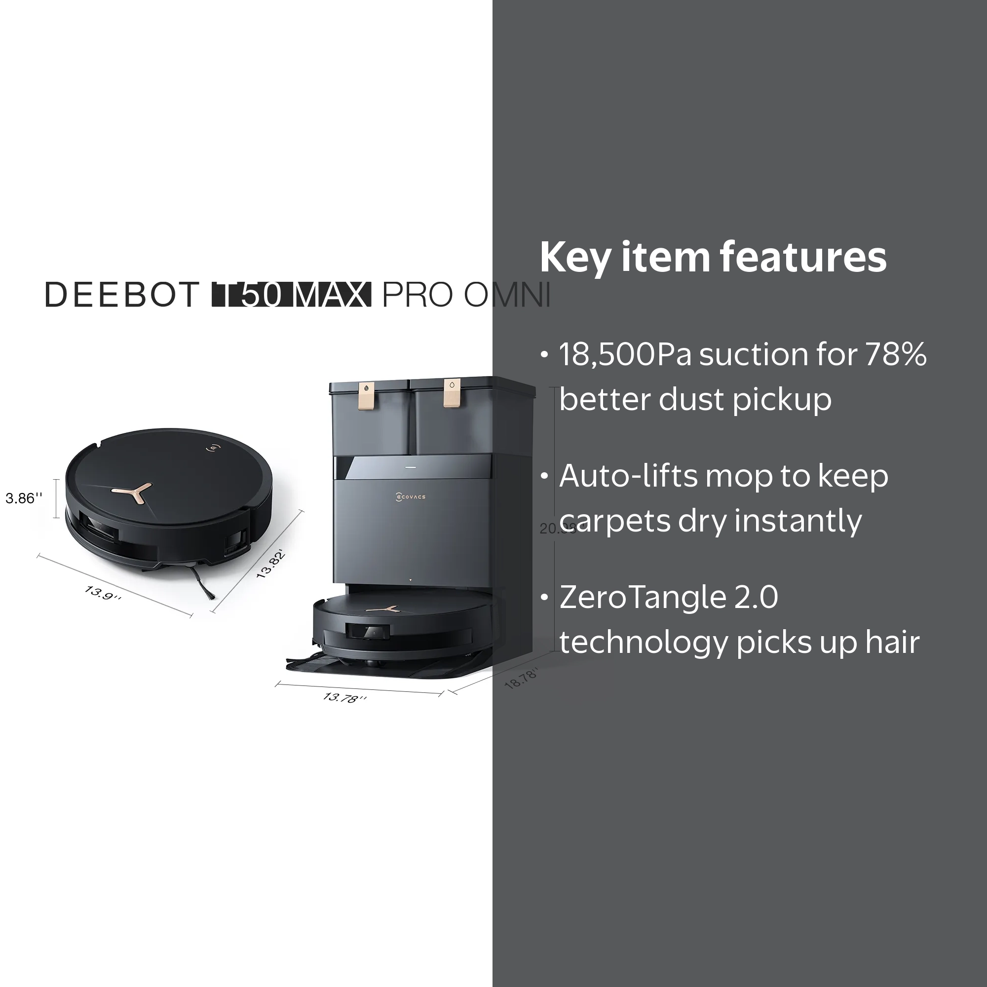 ECOVACS T50 MAX PRO Omni Robot Vacuum and Mop, 18,500Pa Suction