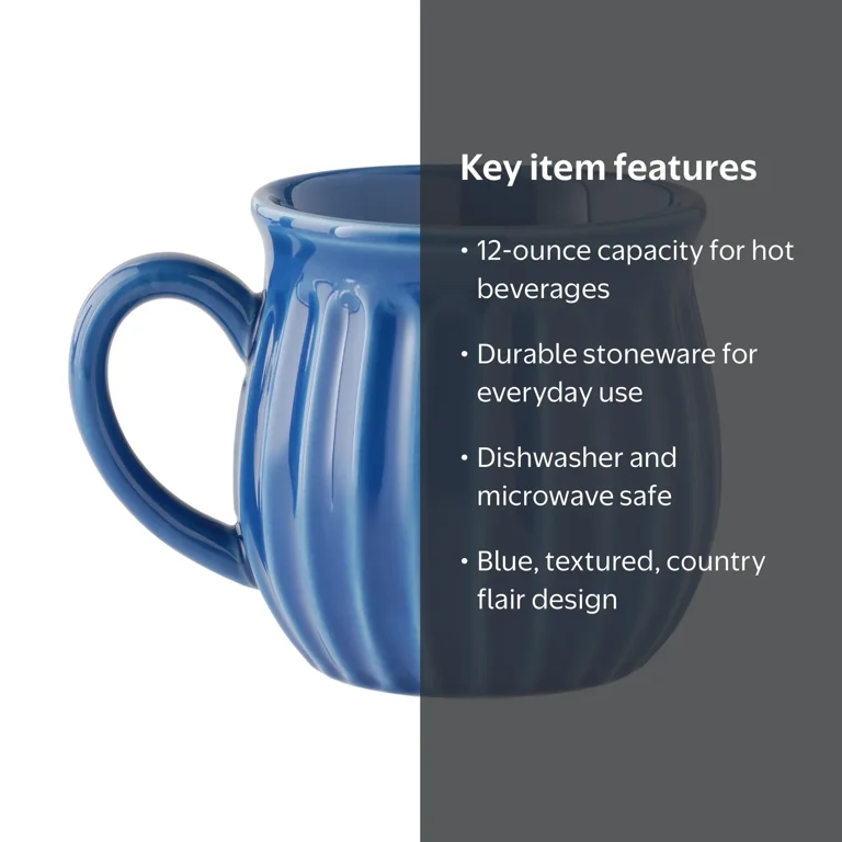 The Pioneer Woman Colette 12-Ounce Blue Stoneware Mug, Rustic