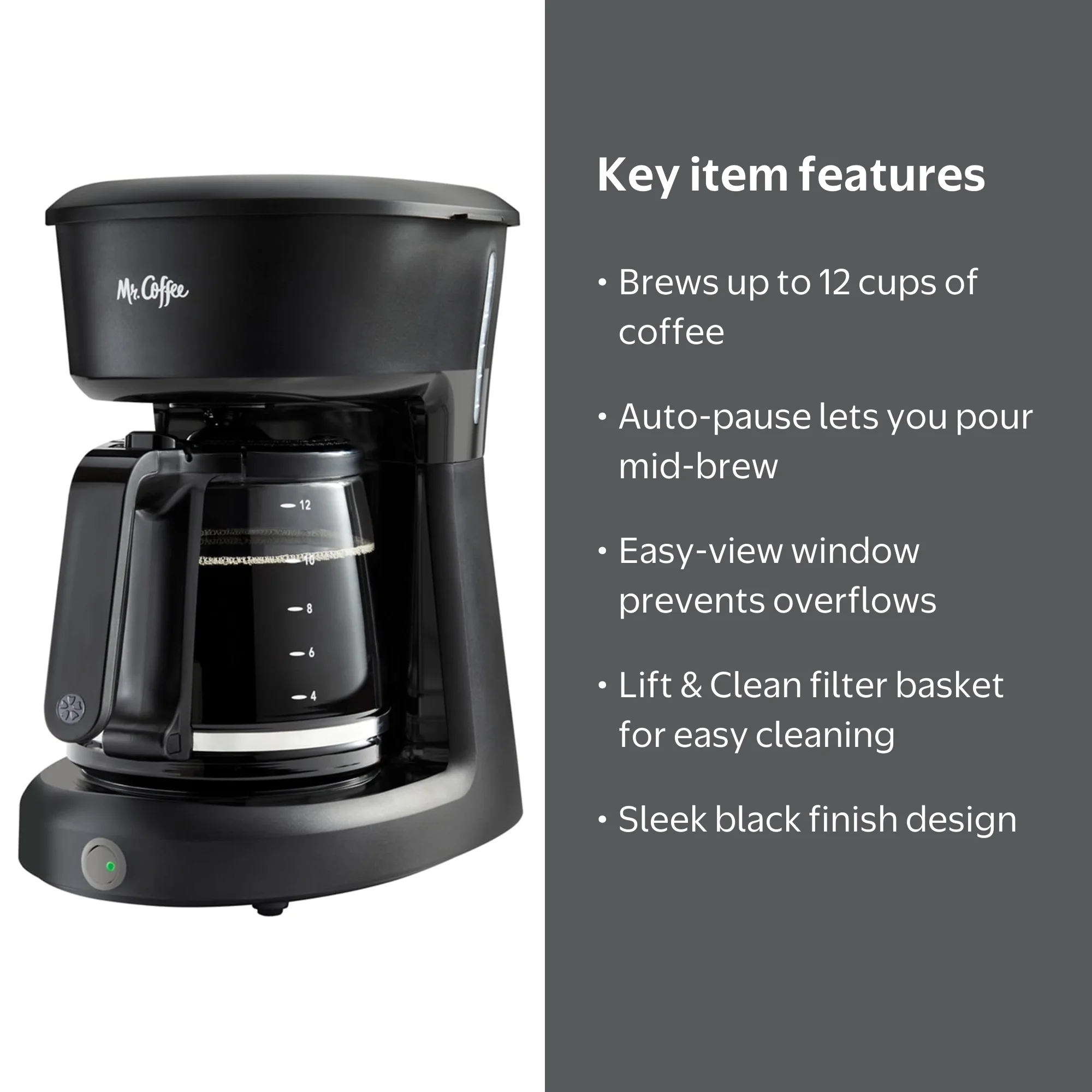 Mr. Coffee 12-Cup Switch Coffee Maker, Black