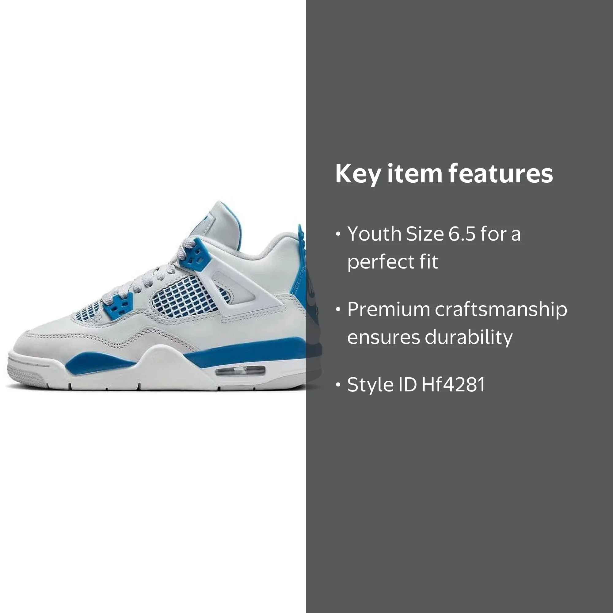 Air Jordan 4 Retro Shoes, Off White/Military Blue, Size 6.5 