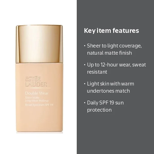 Estée Lauder, Double Wear Sheer, 1W1 Bone, Light Skin Warm