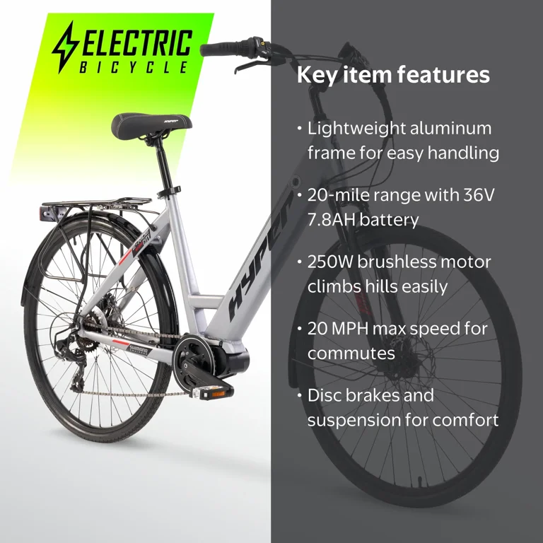 hyper bicycles electric bicycle pedal assist commuter Bike, 700c Wheels Adult City Ebike, 36 volt, 2 – BicycleYAAD Experience the thrill of riding with a blend of performance Hyper Bicycles E-Ride 700C 36V