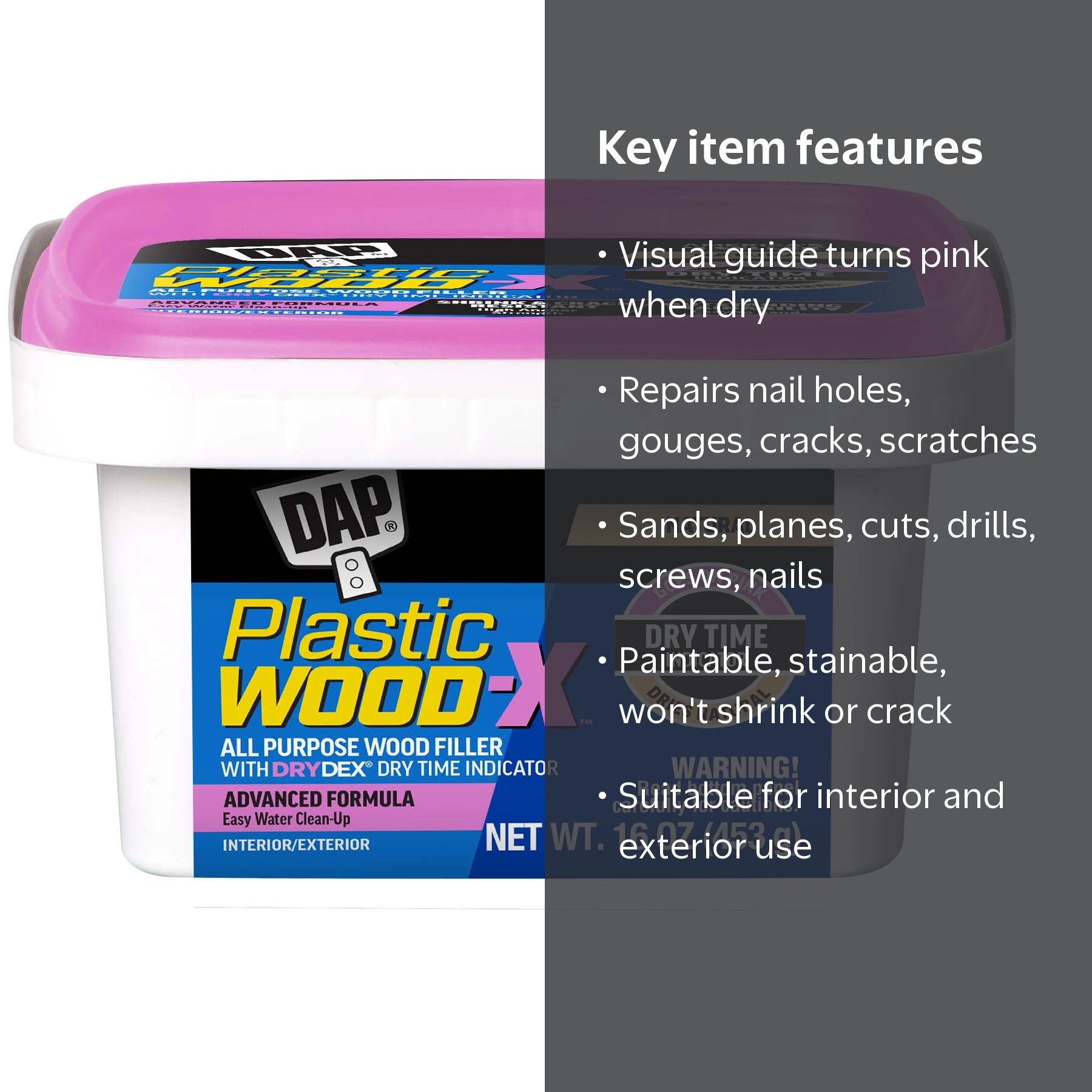 DAP Plastic Wood-X Wood Filler, 16 oz, Natural Finish DryDex