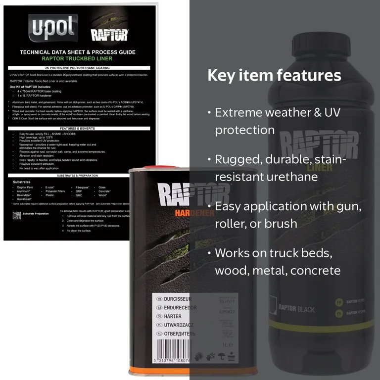 U-POL Raptor Black Urethane Spray-On Truck Bed Liner Texture Coat