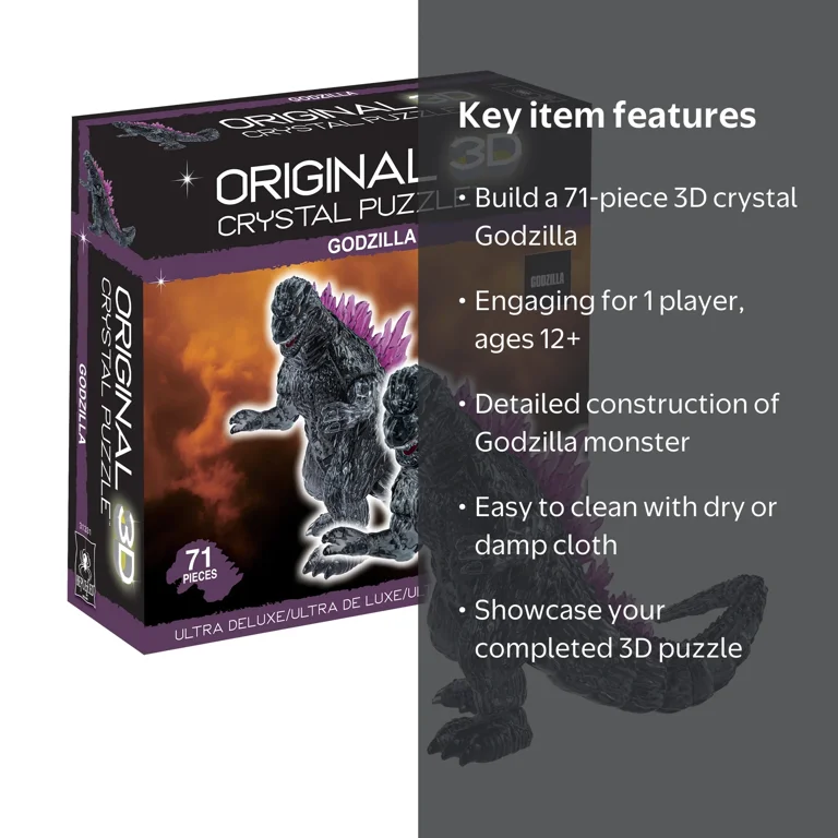 BePuzzled, 3D Crystal Puzzle, Godzilla, 71 Pcs, Made in China