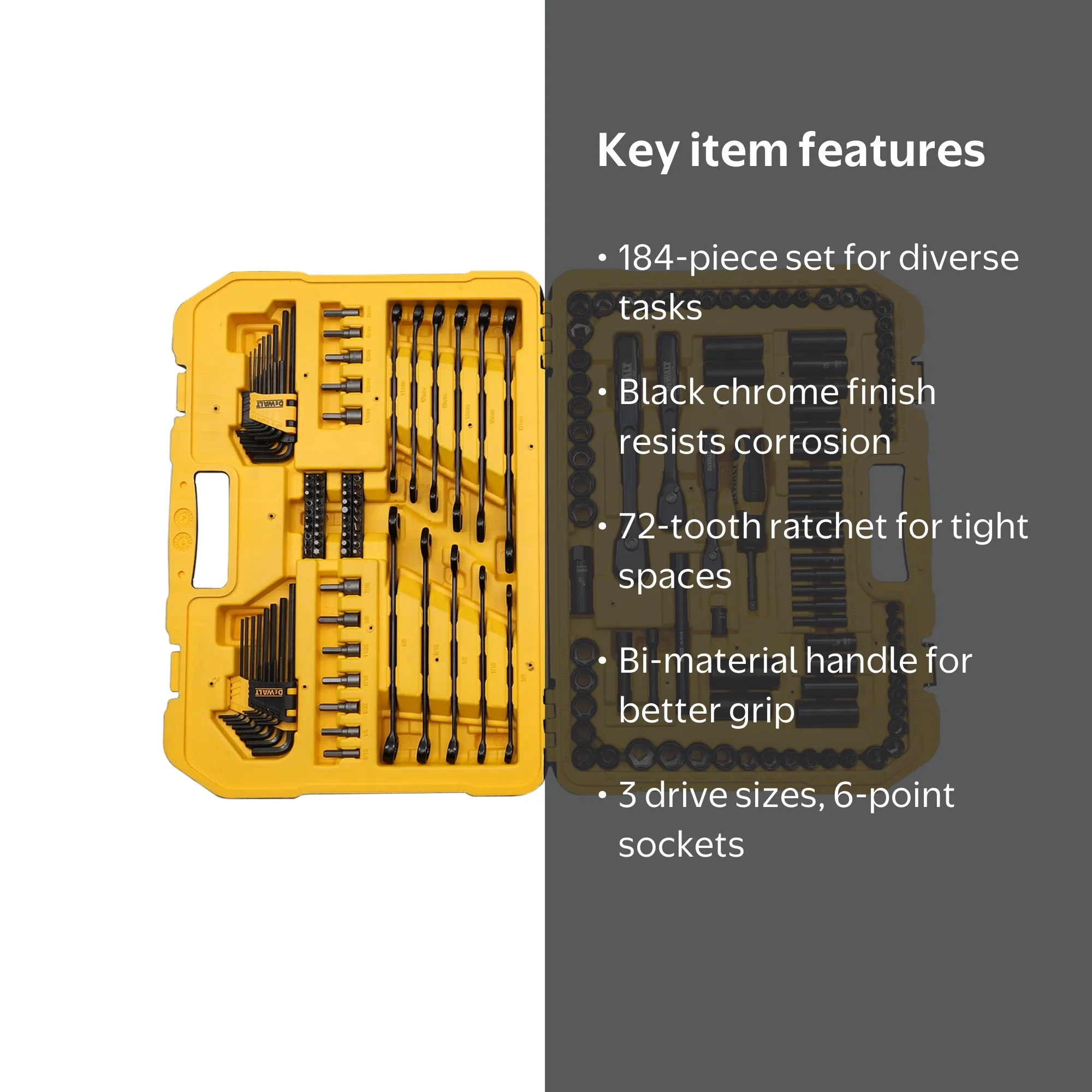 Dewalt Black Chrome 181-piece Mechanics Tool Set: Sockets
